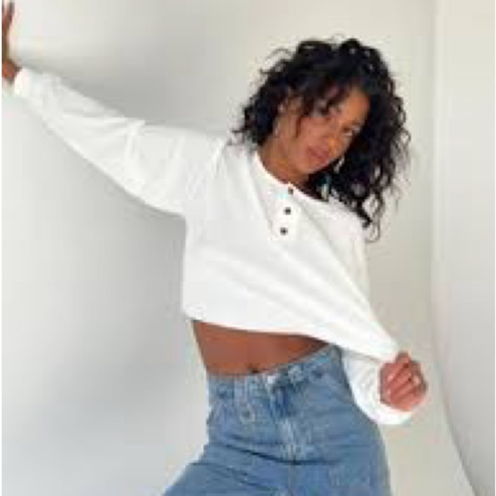 Princess Polly White Buttoned Waffle Knit Crop Top
